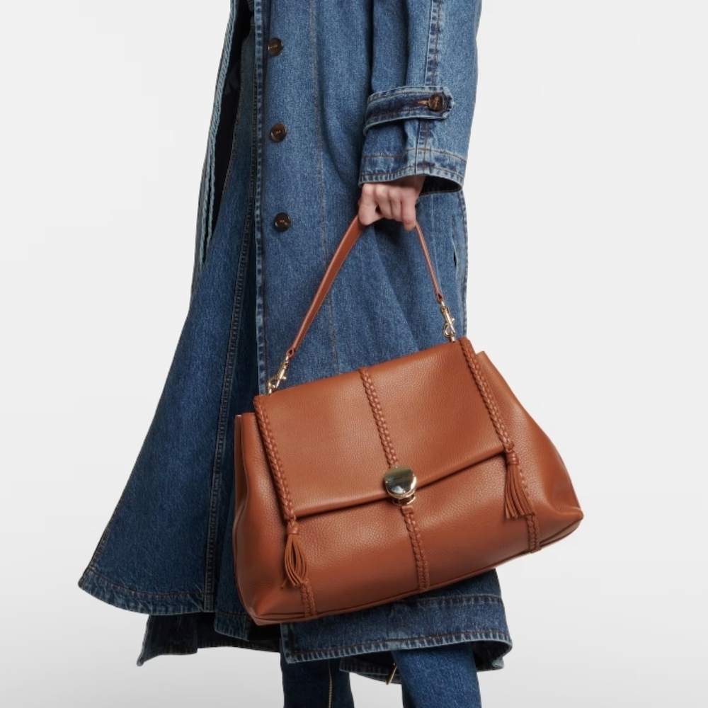 NWT$3,650 CHLOÉ Penelope Large Caramel Brown Leather Shoulder Bag - Picture 2 of 16